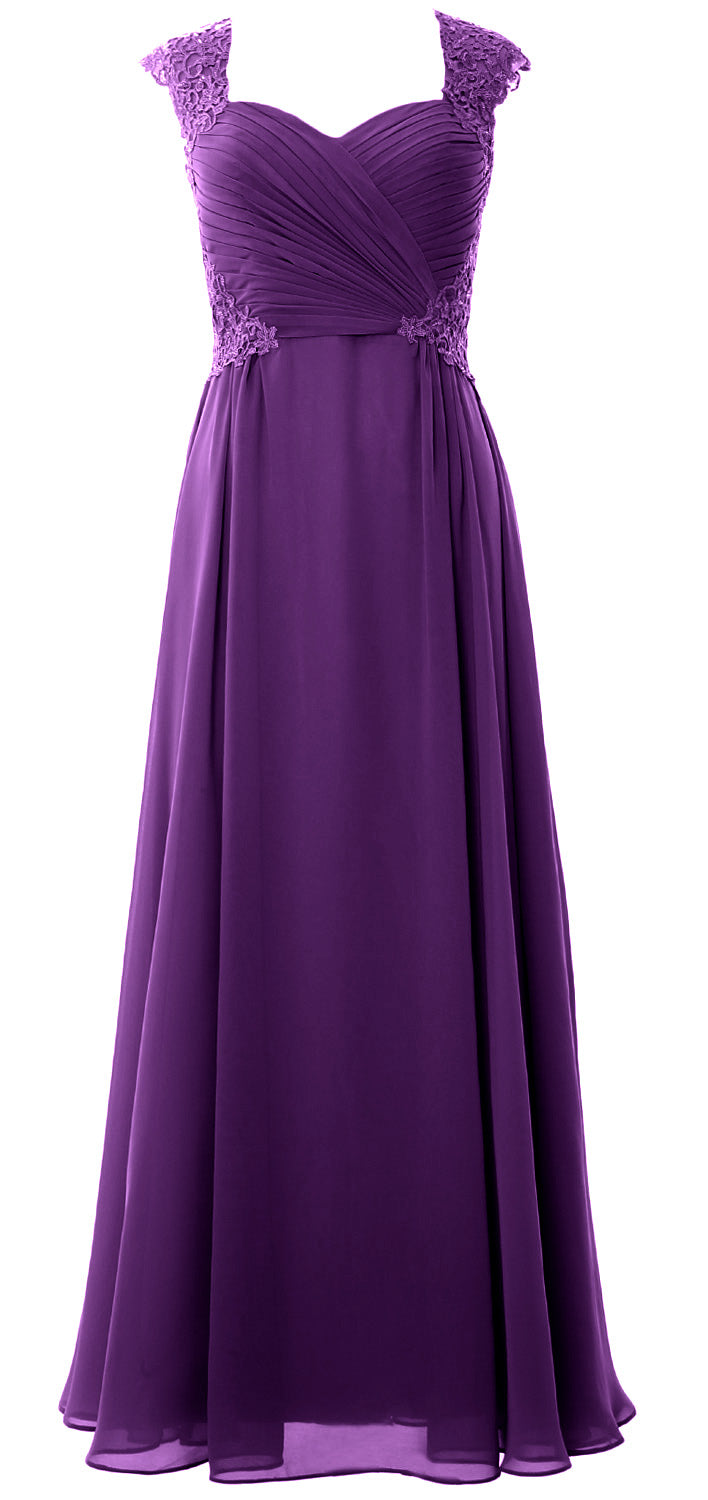 MACloth Women Long Maxi Bridesmaid Dresses Cap Sleeve Lace Evening Gown
