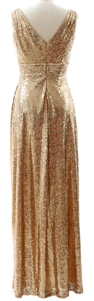 MACloth Women Bridesmaid Dresses V Neck Sleeveless Sequin Formal Evening Gown