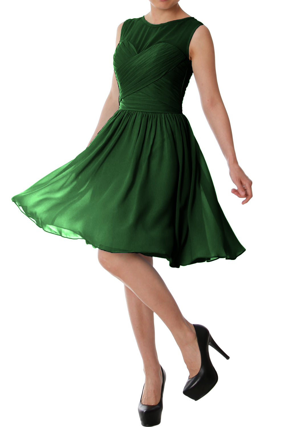 Vestido de dama de honor corto con cuello redondo elegante de MACloth, vestido formal de gasa para fiesta de boda