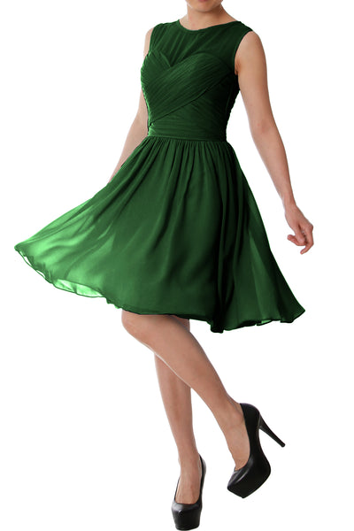 MACloth Elegant O Neck Short Bridesmaid Dress Chiffon Wedding Party Formal Gown