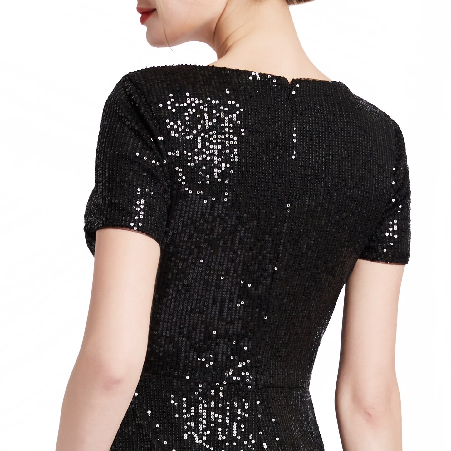 MACloth Women V Neck Short Sleeves Knee Length Sequin Casual Cocktail Dresses