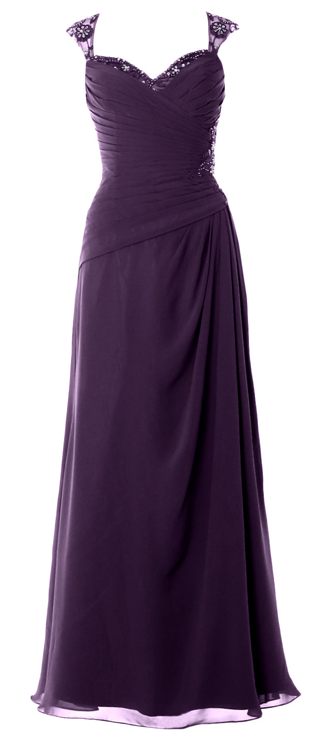 MACloth Women Cap Sleeves Long Mother of Bride Dress Open Back Party Formal Gown