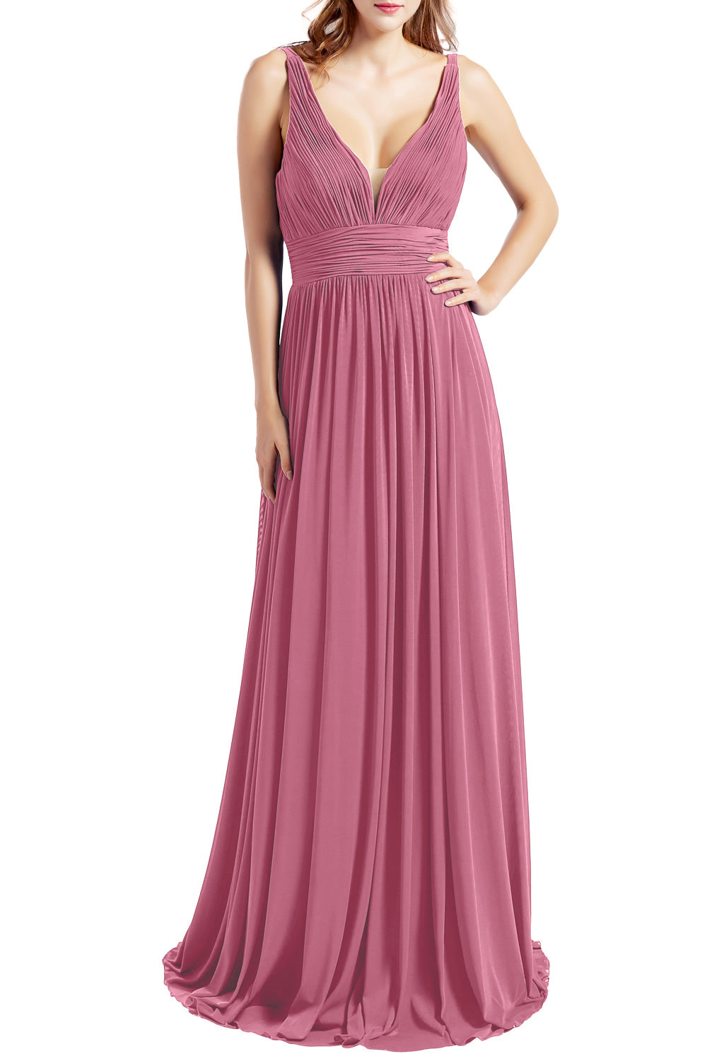 MACloth Women Sleeveless V Neck Bridesmaid Dresses Beach Wedding