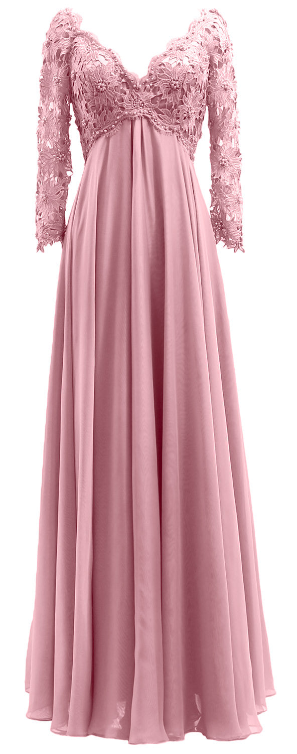 MACloth Damen Abendkleid für die Brautmutter, V-Ausschnitt, Spitze, lange Ärmel