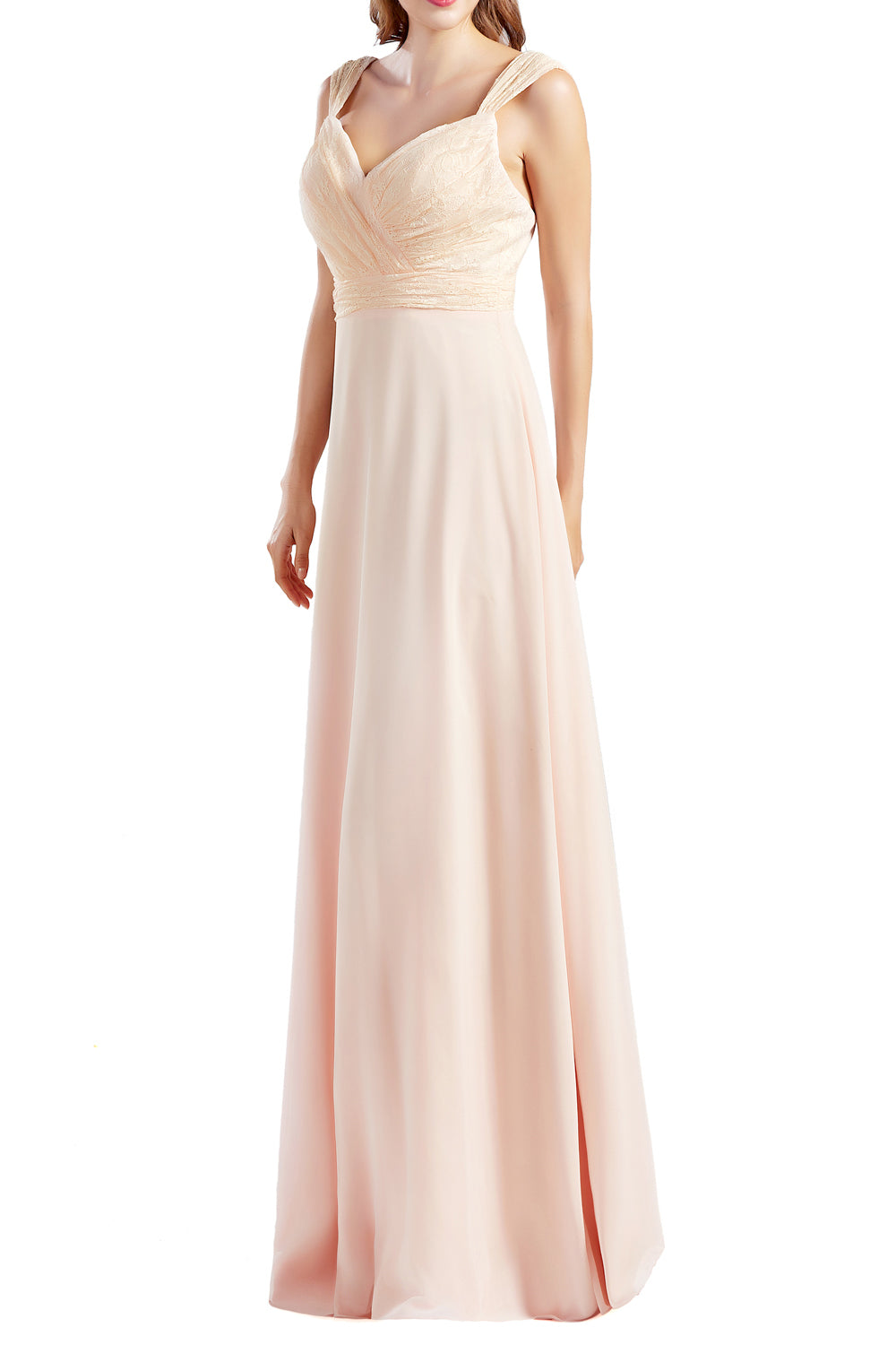 MACloth Damen Brautjungfernkleid mit Spitzenmieder, Chiffon, lang, formelles Abendkleid