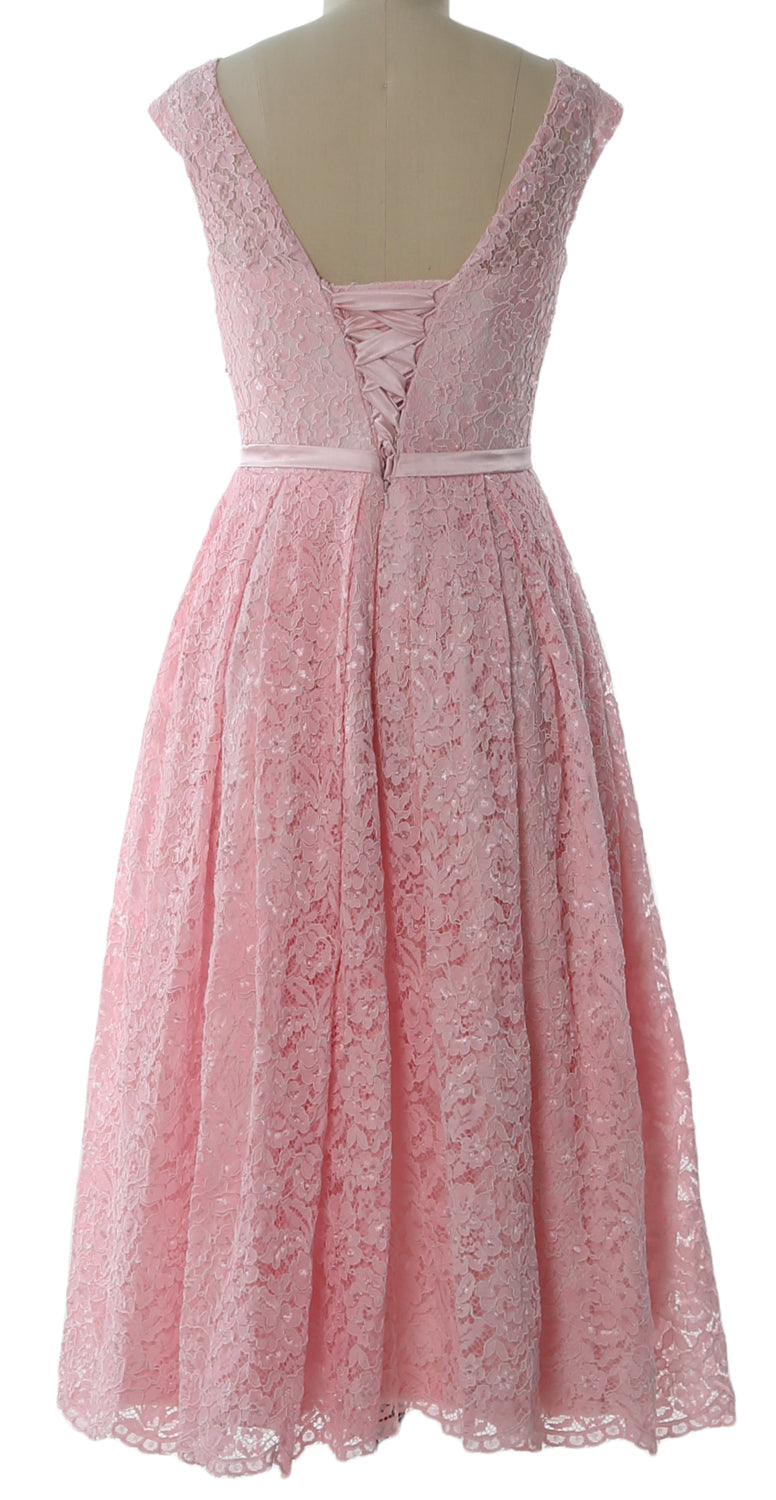 MACloth Women Tea Length Mother Bride Gown Dresses Cap Sleeve Lace Midi Corset