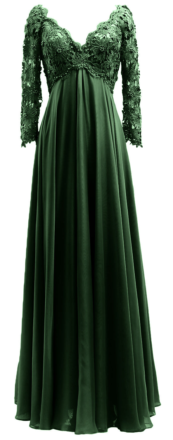 MACloth Damen Abendkleid für die Brautmutter, V-Ausschnitt, Spitze, lange Ärmel