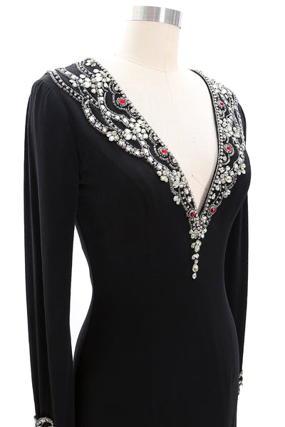 MACloth Women Long Sleeves V Neck Evening Gown Jersey Mother of the Bride Dress