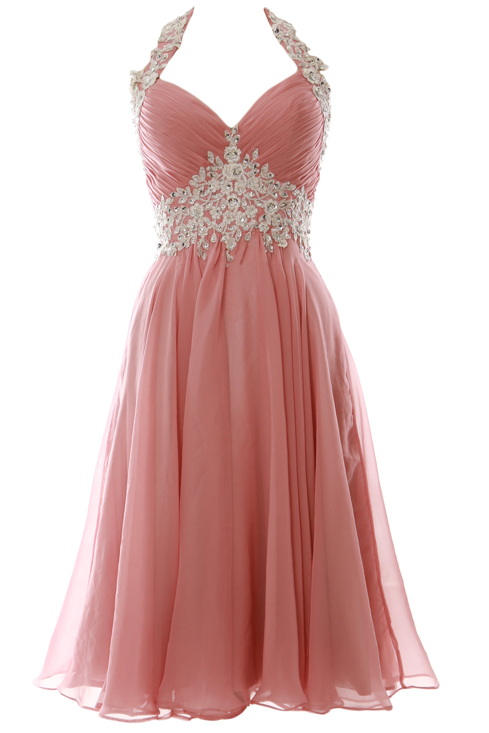 MACloth Damen Neckholder Kurz Spitze Perlenbesetztes Kleid für Hochzeitsgäste Homecoming