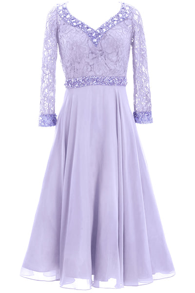 MACloth Women 3/4 Sleeve Lace Wedding Tea Length Mother of Bride Dresses Midi