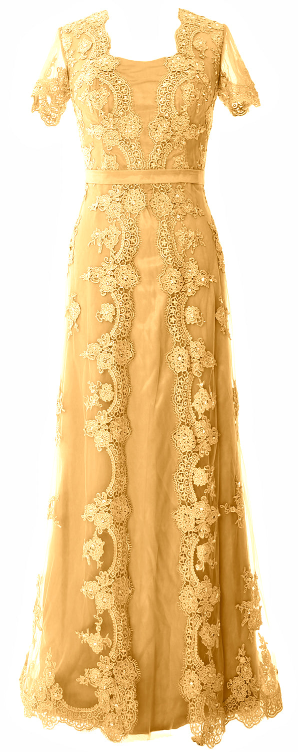 MACloth Damen Kleider für die Brautmutter, kurze Ärmel, Spitze, formelles Abendkleid