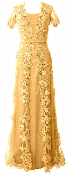 MACloth Women Mother of the Bride Dresses Short Sleeves Lace Formal Evening Gown