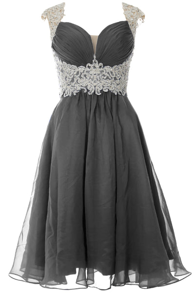 MACloth Women Cap Sleeve Lace Chiffon Short Prom Dress Wedding Party Formal Gown