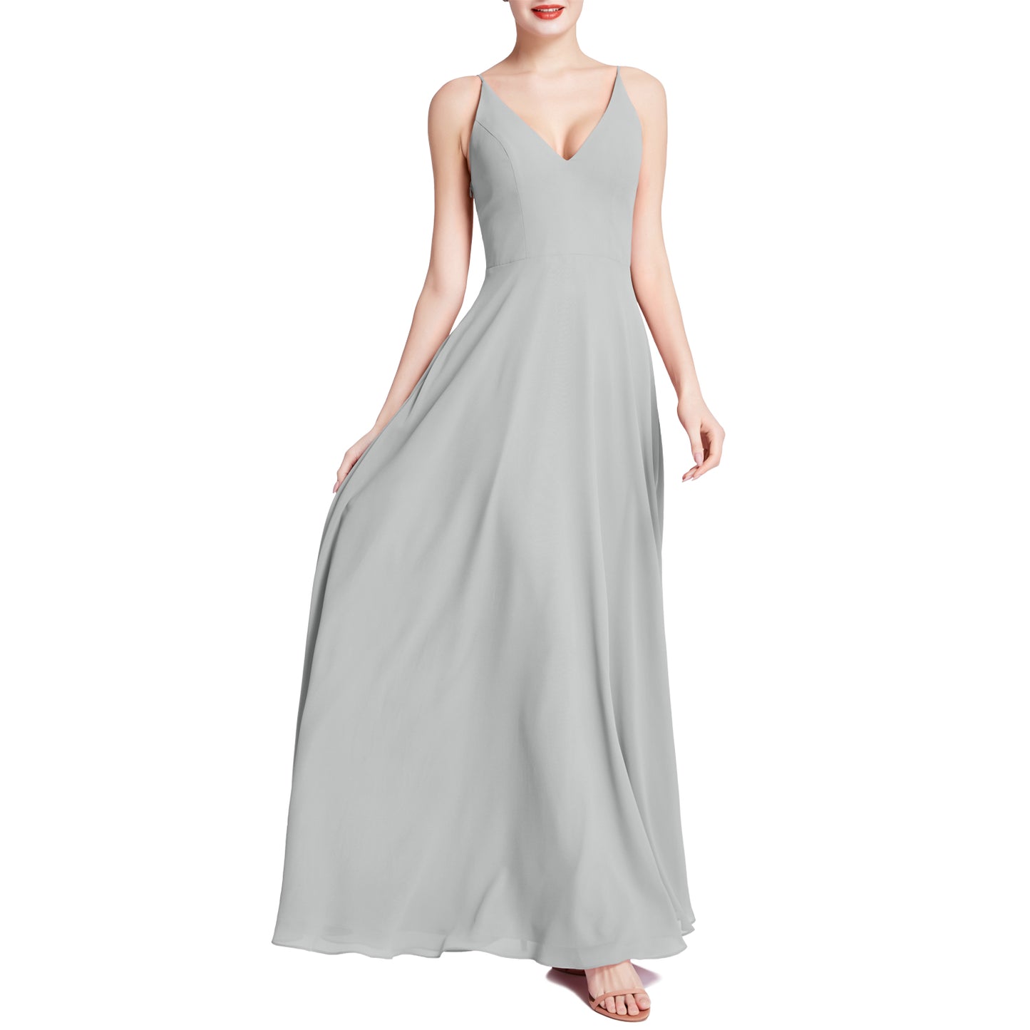 MACloth Mujeres Cuello en V Maxi Boda Fiesta Dama de Honor Vestidos Vestido de Noche