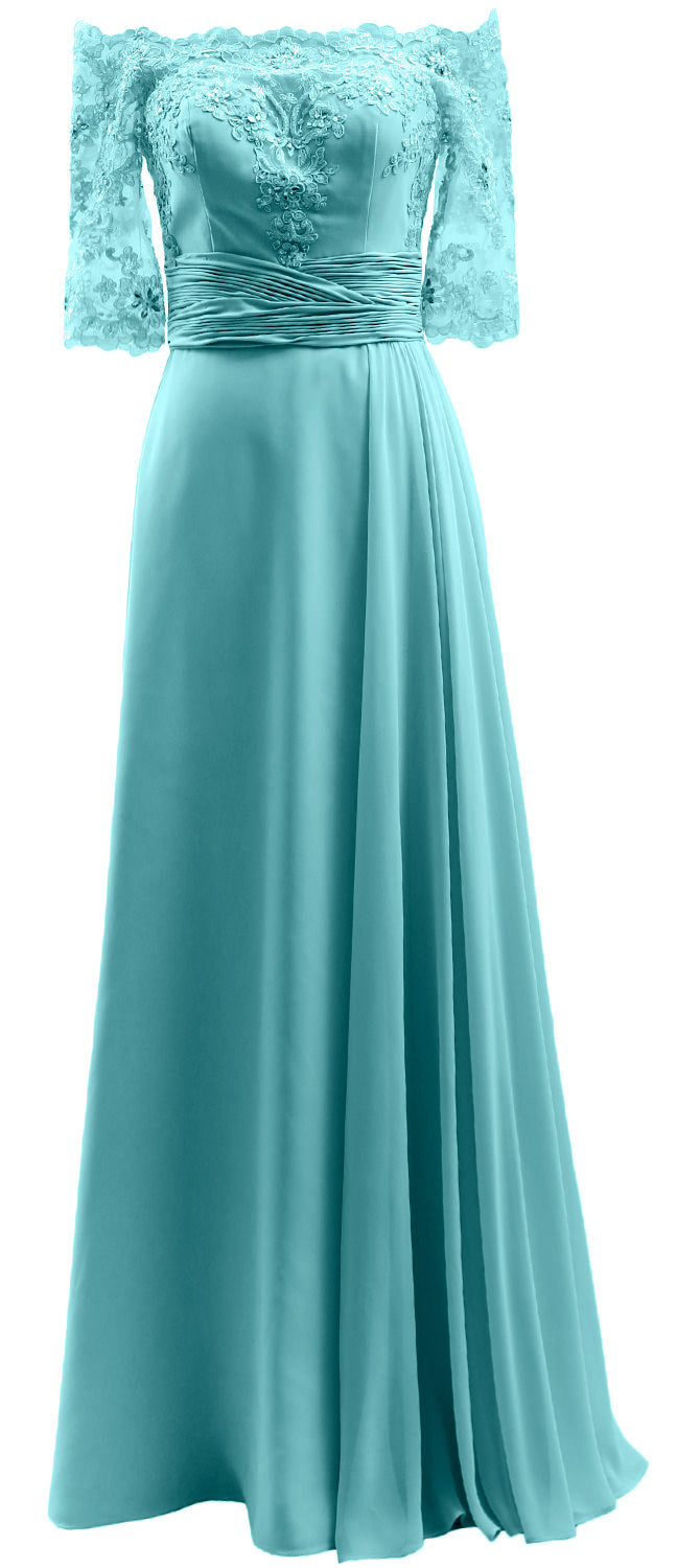 MACloth Damen-Kleid für die Brautmutter, schulterfrei, Spitze, lang, formelles Abendkleid