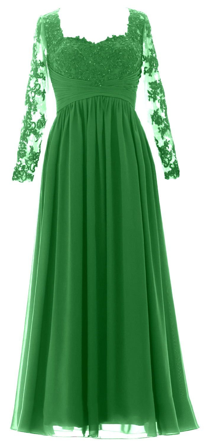 MACloth Damen Kleider für die Brautmutter, Spitze, formelles Abendkleid mit Ärmeln