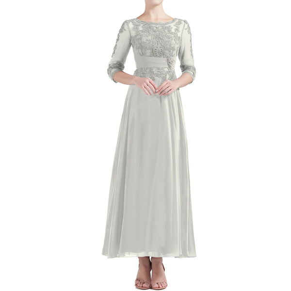 MACloth Women Tea Length 3/4 Sleeve Boat Neck Mother Bride Dresses Bridal Party