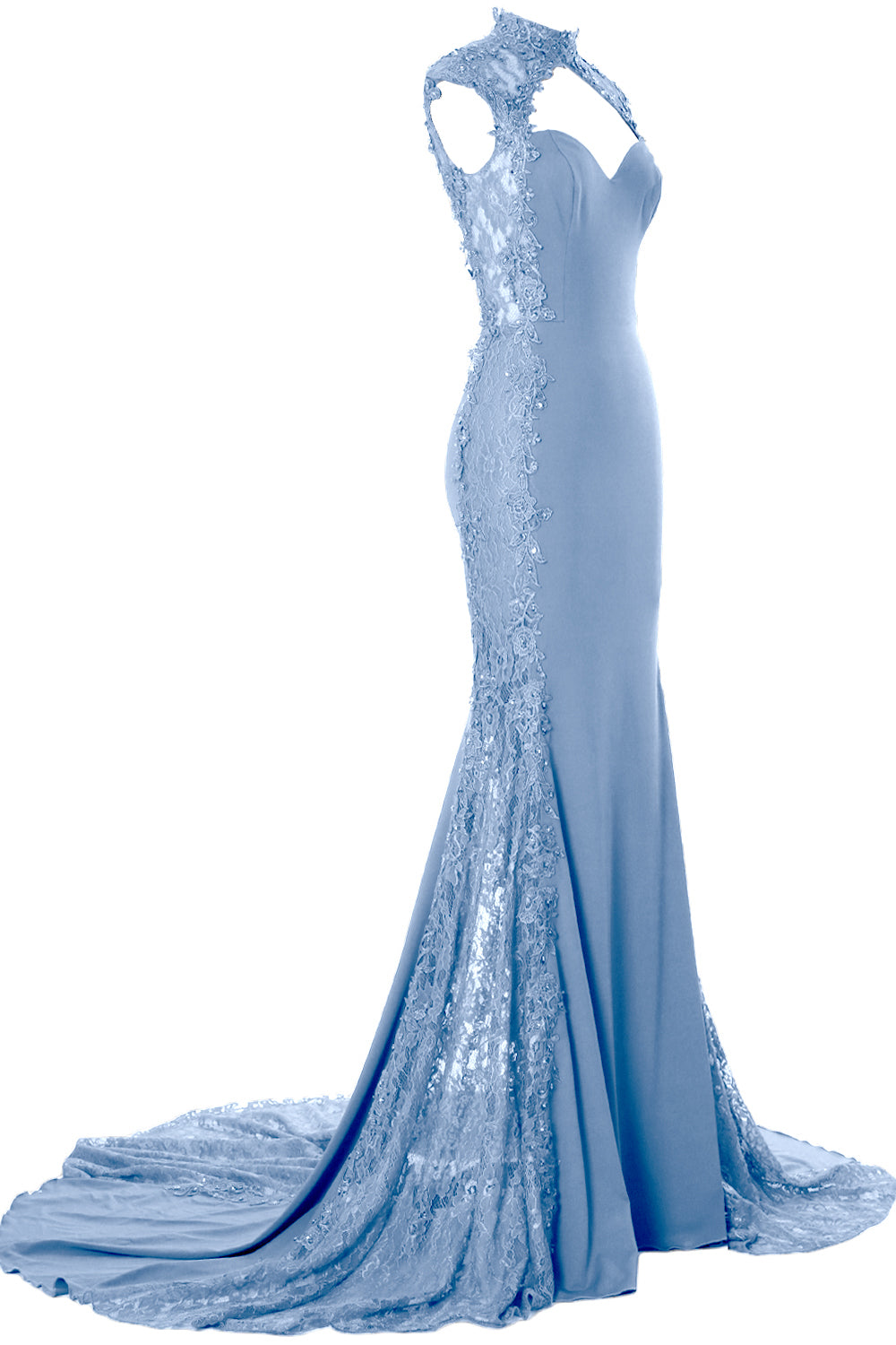 MACloth Women Prom Dresses Mermaid High Neck Sleeveless Lace Formal Evening Gown