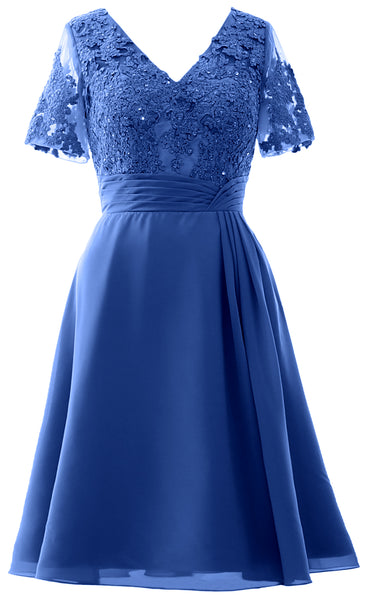 MACloth Women Knee Length Mother of Bride Dresses Short Sleeves Wedding