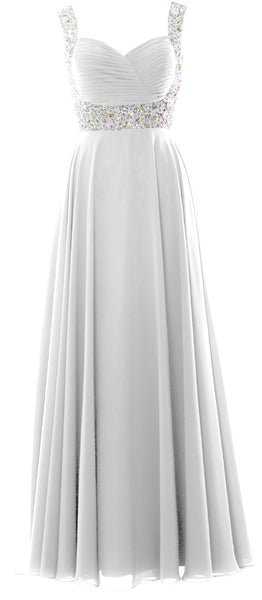MACloth Women Straps Crystal Chiffon Long Prom Wedding Party Dress Evening Gown
