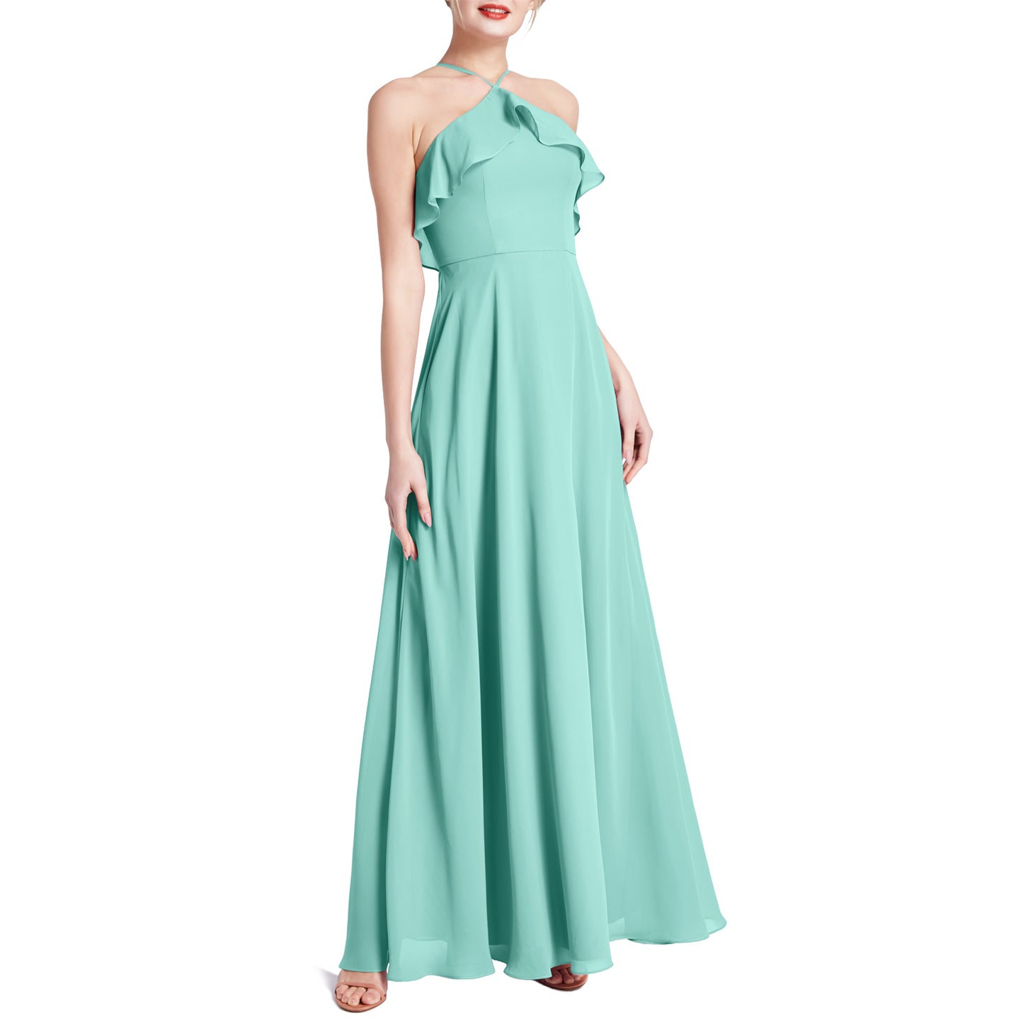 MACloth Women Ruffle Overlay Maxi Wedding Party Bridesmaid Dresses Evening Gown