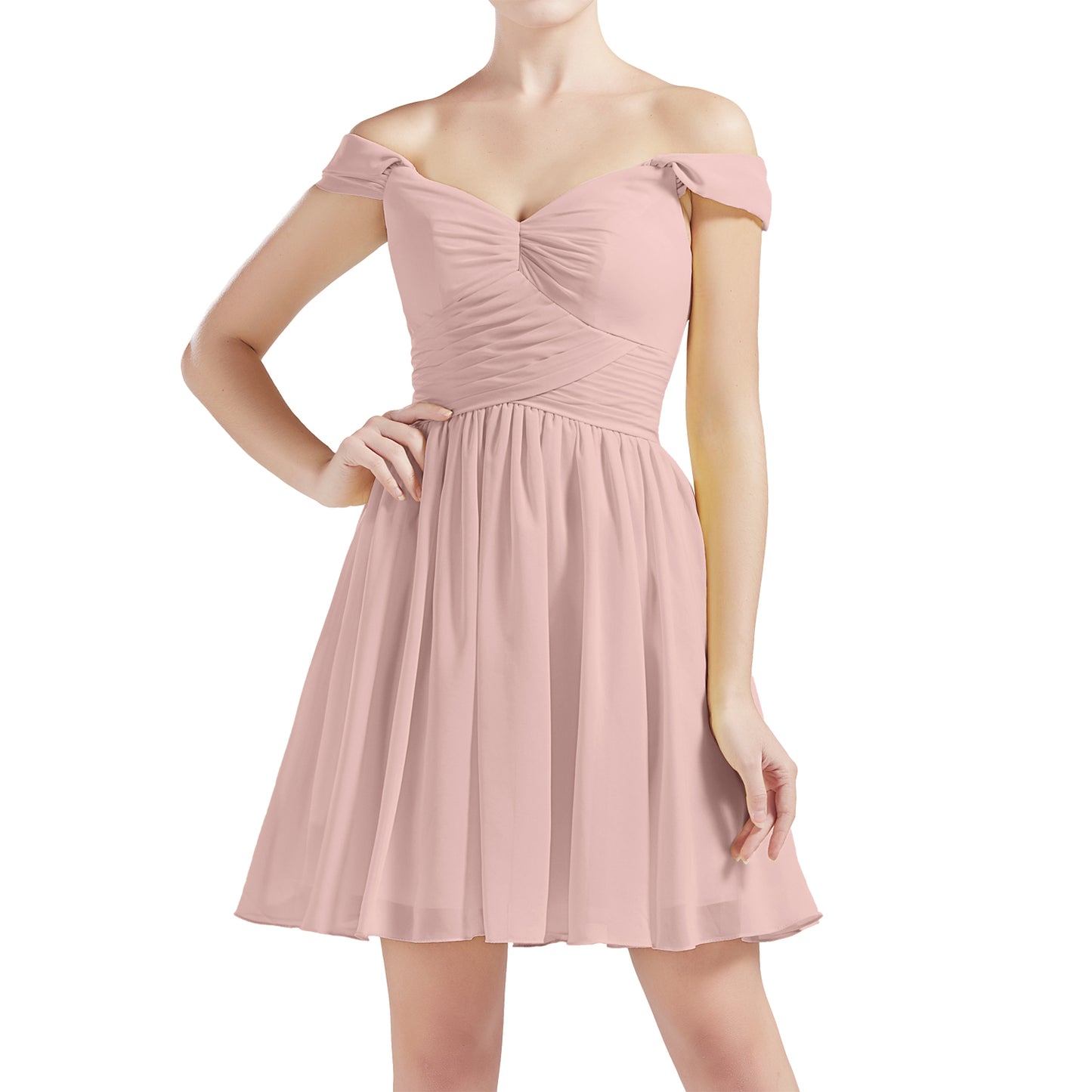 MACloth Damen Schulterfrei Kurze Chiffon Brautjungfernkleider Hochzeit Party BD MoH