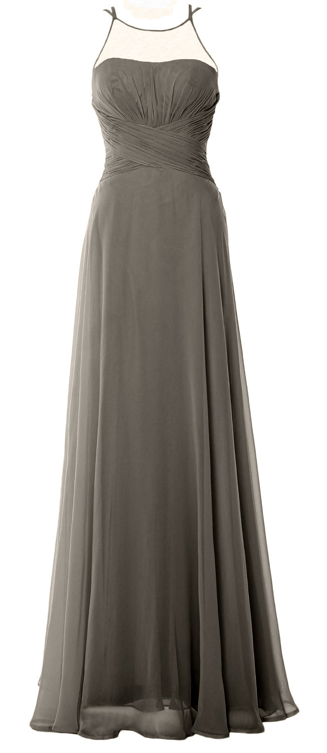 MACloth Damen Neckholder Langes Brautjungfernkleid Chiffon Schlichtes Ballkleid Formales Kleid