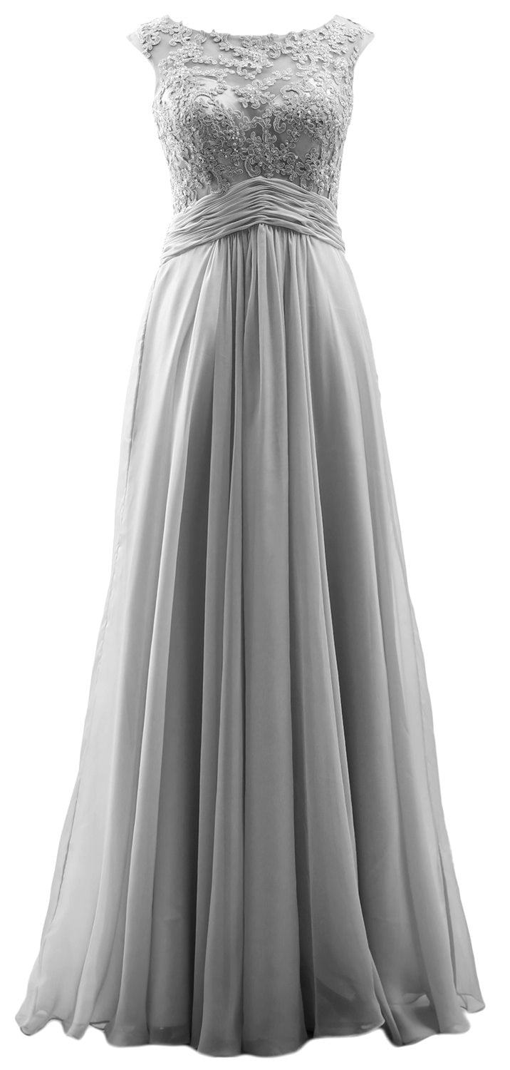 Vestido de fiesta largo con mangas cortas y encaje de gasa de MACloth