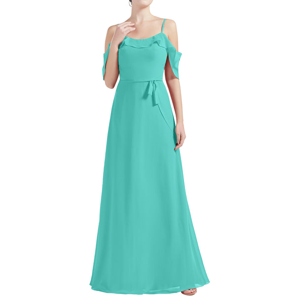 MACloth Women Cold Shoulder Long A Line Wedding Bridesmaid Dresses
