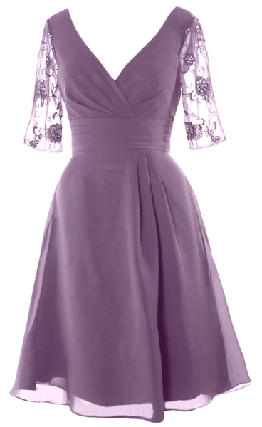 MACloth Mother of Bride Short Dresses Half Sleeves V Neck Cocktail