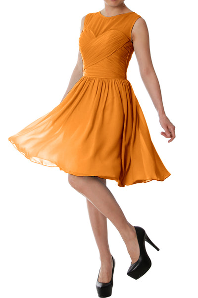 MACloth Elegant O Neck Short Bridesmaid Dress Chiffon Wedding Party Formal Gown