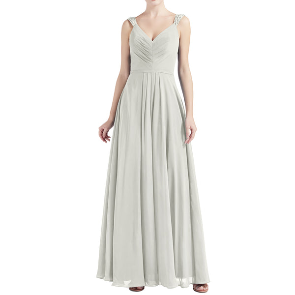 MACloth Women V Neck Lace Chiffon A Line Maxi Wedding Party Bridesmaid Dresses