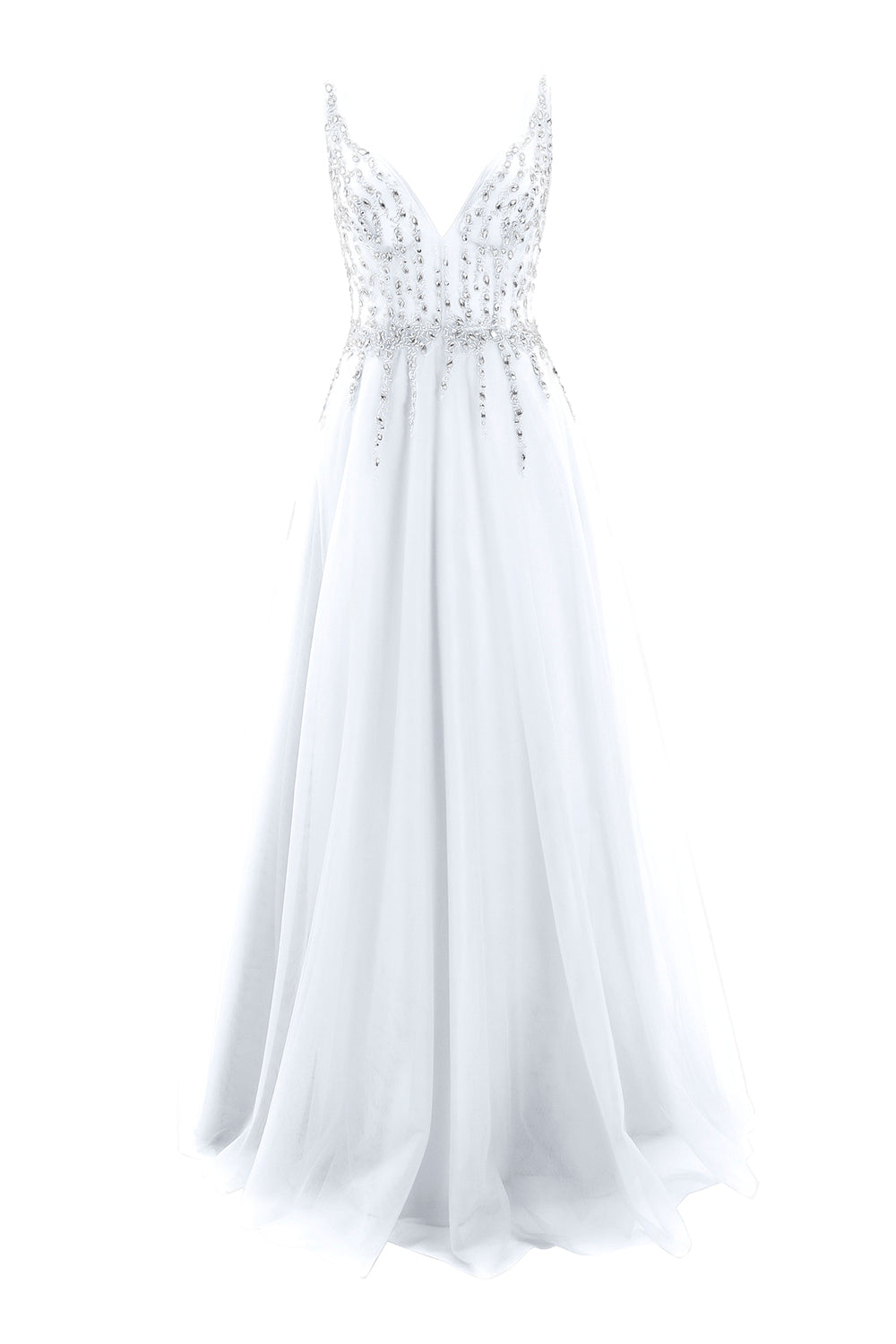 MACloth Ballkleid mit tiefem V-Ausschnitt, Tüll, lang, formelles Abendkleid, Brautkleid, Hochzeit