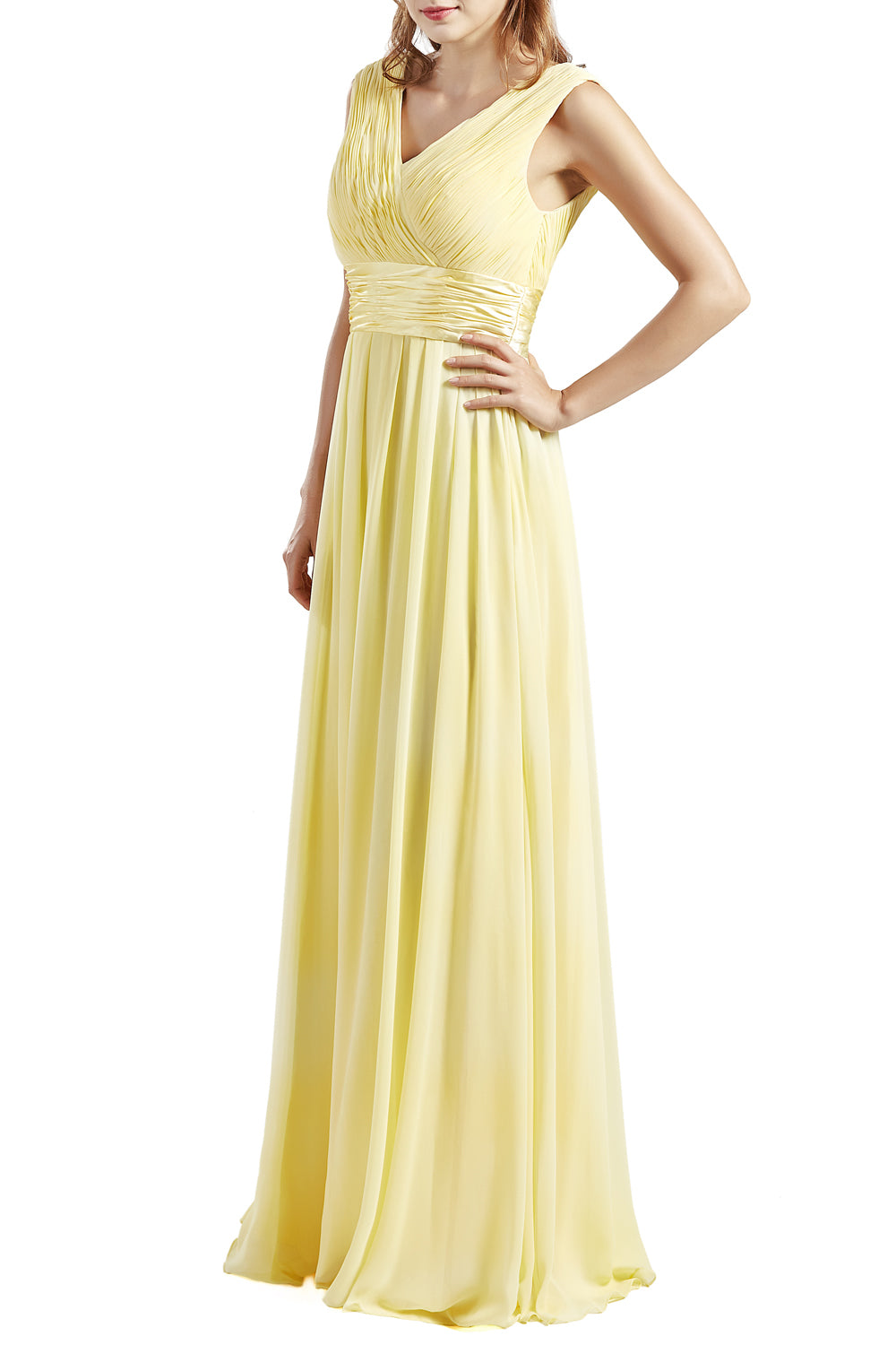 MACloth Damen Langes V-Ausschnitt Chiffon Brautjungfernkleid mit Rüschen BD