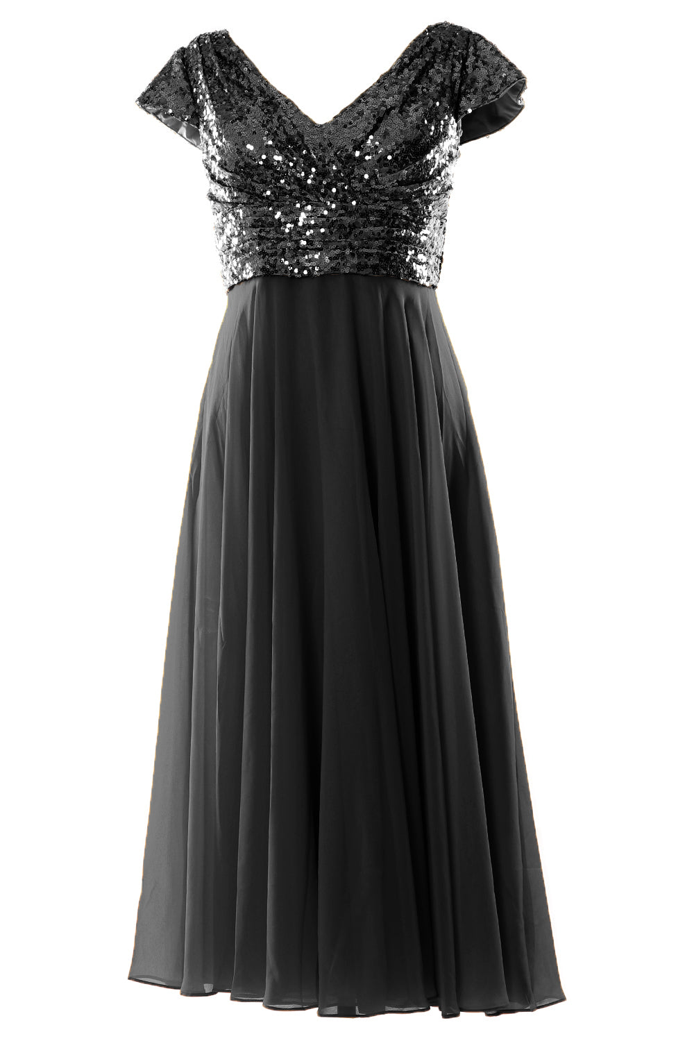 MACloth Damen Kleider für die Brautmutter, wadenlang, Pailletten, Flügelärmel, Brautjungfer