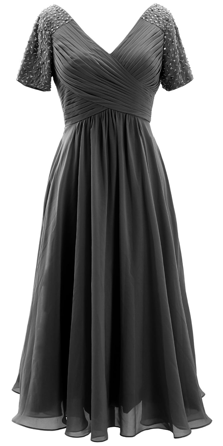 MACloth Damen Midi-Kleid für die Brautmutter, kurze Ärmel, für Hochzeitsgäste, wadenlang