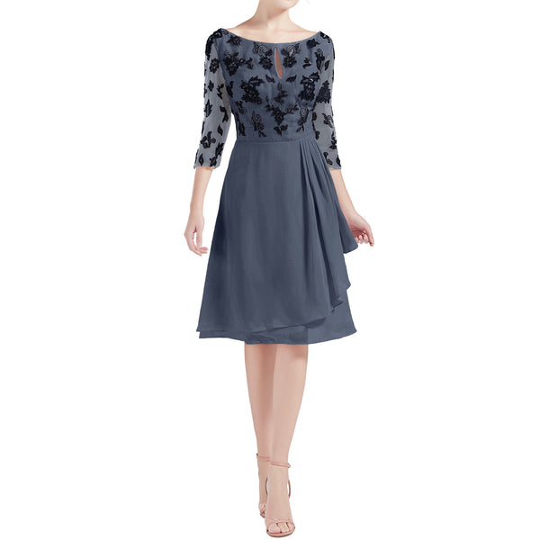 MACloth Women Boat Neck 3/4 Sleeves Short Lace Mother Bride Dresses Cocktail MoB