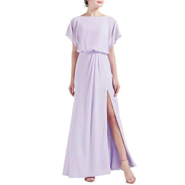 MACloth Women Chic Kimono Boat Neck Long Bridesmaid Dresses Slit