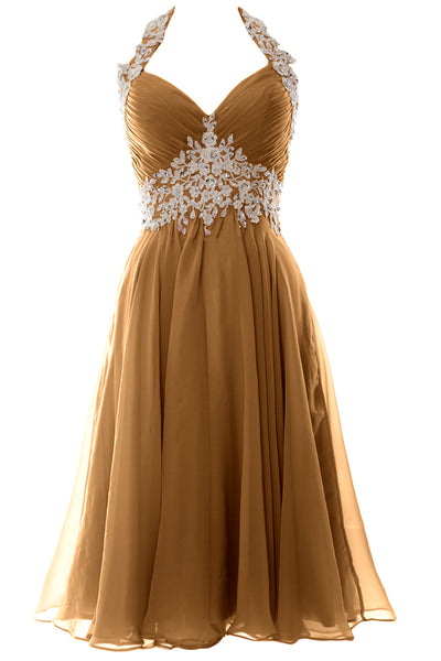 MACloth Women Halter Short Lace Beading Wedding Guest Dresses Homecoming