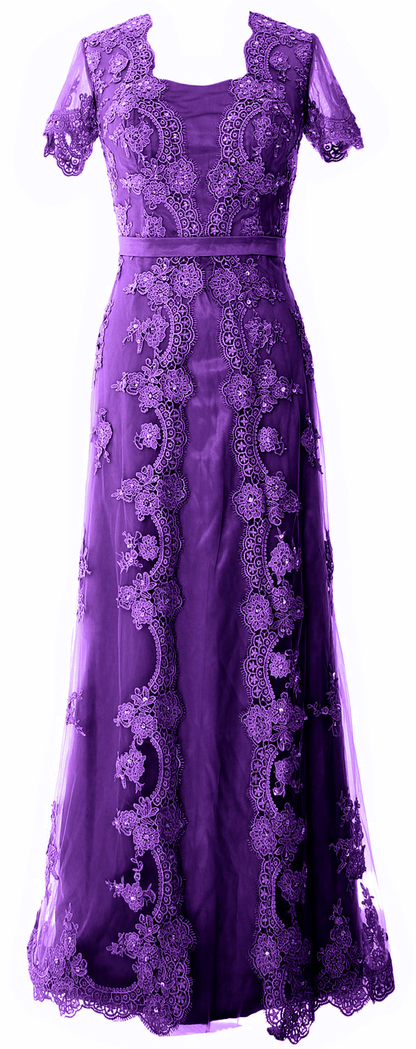 MACloth Damen Kleider für die Brautmutter, kurze Ärmel, Spitze, formelles Abendkleid