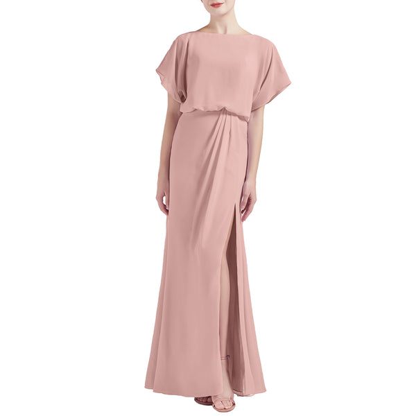 MACloth Women Chic Kimono Boat Neck Long Bridesmaid Dresses Slit