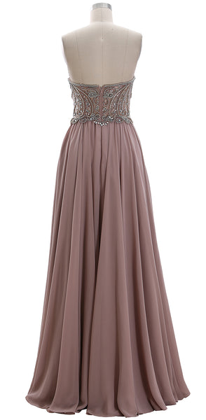 MACloth Women Strapless Beaded Chiffon Formal Evening Gown 2019 Long Prom Dress