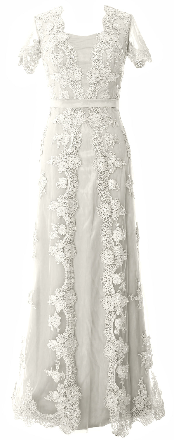 MACloth Damen Kleider für die Brautmutter, kurze Ärmel, Spitze, formelles Abendkleid