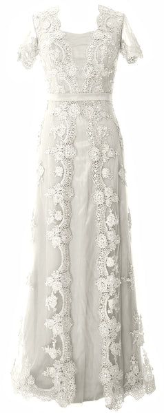 MACloth Women Mother of the Bride Dresses Short Sleeves Lace Formal Evening Gown