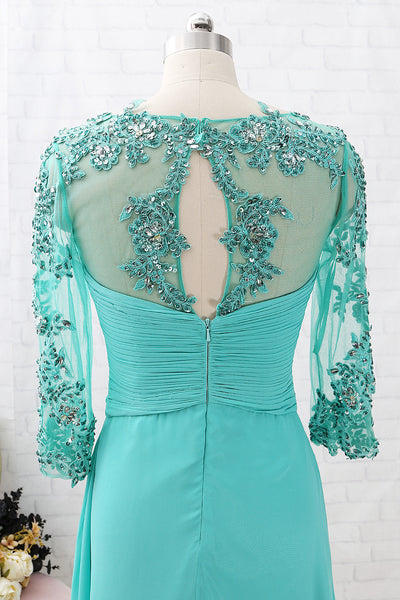 MACloth 3/4 Sleeves Lace Chiffon Long Mother of the Brides Dress Turquoise Evening Gown