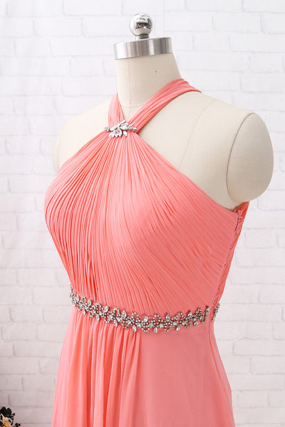 MACloth Halter Crystals Chiffon Long Prom Dresses