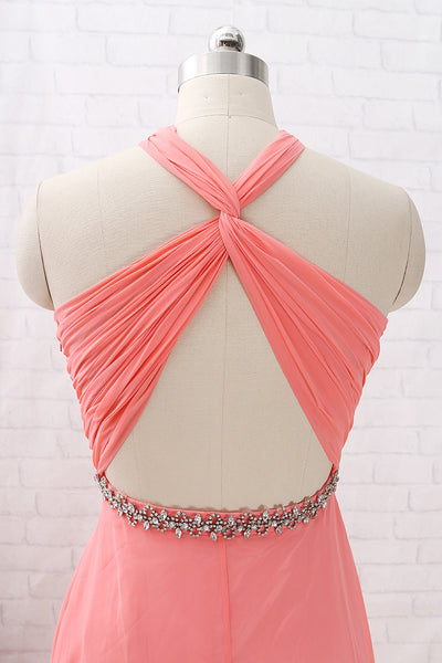 MACloth Halter Crystals Chiffon Long Prom Dresses