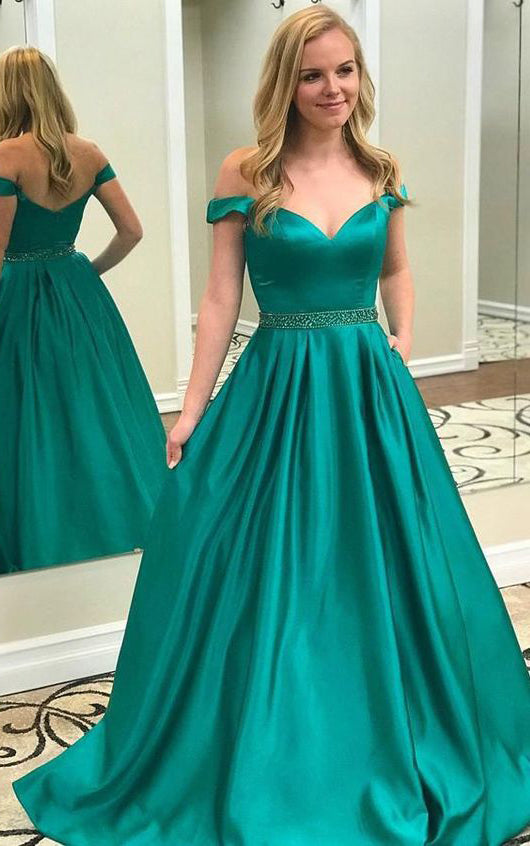 MACloth Off the Shoulder Pink Prom Gown Satin Ball Gown Formal Evening Dress