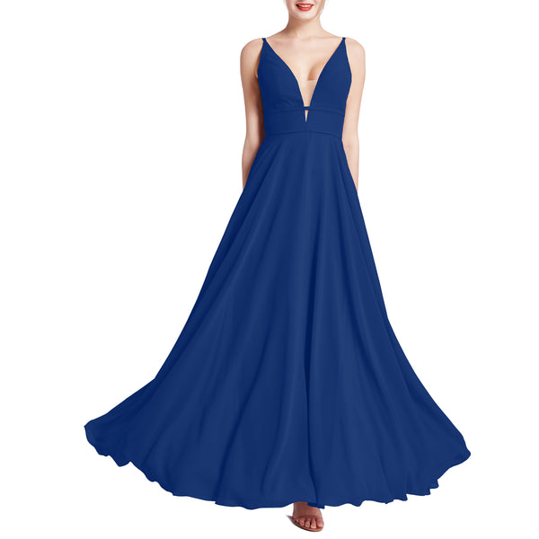 MACloth Women Plunge V Neck Long Elegant Wedding Party Bridesmaid Dresses