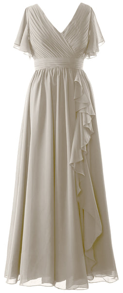 MACloth Mother of the Bride Dresses with Sleeves V Neck Long Wedding Formal Gown